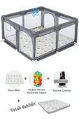 Playard Güvenli Bebek Ve Çocuk Oyun Alanı Oyun Parkı 120x120 Oyun Matı Topları Ve Yataklı - 8