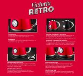 Queen Retro 1700 ML Paslanmaz Çelik Su Isıtıcı Kettle Kırmızı - 3