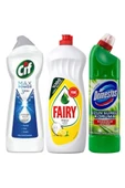 Temizlik Seti 3 Lü Cif Power - Fairy Limon Etkili Bulaşık Deterjanı ve 810 ml - 1