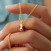 Vaoov 925 Ayar Gümüş Mineli Uğurböceği Kolye thumbnail 1