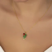 Vaoov 925 Ayar Gümüş Mineli Yeşil Yaprak ve Uğurböceği Kolye thumbnail 2