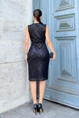 Kruvaze Yaka Payetli Midi Elbise 6031-Siyah thumbnail 8