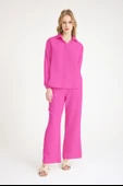 Günlük Fuşya Keten İkili Takım Alt Üst - 1