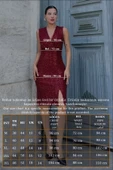 Kruvaze Yaka Payetli Midi Elbise 6031-Bordo thumbnail 7