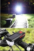Derin Stok® Solar Enerjili USB ile Şarj Edilebilir Ledli Bisiklet Feneri Kornalı ve Su Geçirmez Far - 10