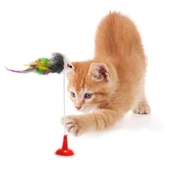 Derin Stok® 2li Vantuzlu Fareli Tüylü Hareketli Çanlı ve Esneyen Eğlenceli Peluş Kedi Oyuncağı - 3