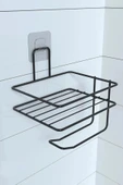 Derin Stok® Kendiliğinden Yapışkanlı Tuvalet Kağıdı Tutacağı ve Yedek Raf - Siyah Modern Metal Tasarım - 7