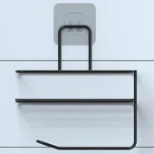 Derin Stok® Kendiliğinden Yapışkanlı Tuvalet Kağıdı Tutacağı ve Yedek Raf - Siyah Modern Metal Tasarım - 3