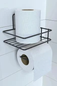 Derin Stok® Kendiliğinden Yapışkanlı Tuvalet Kağıdı Tutacağı ve Yedek Raf - Siyah Modern Metal Tasarım - 6