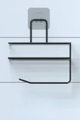Derin Stok® Kendiliğinden Yapışkanlı Tuvalet Kağıdı Tutacağı ve Yedek Raf - Siyah Modern Metal Tasarım - 8