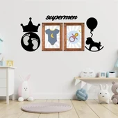 Derin Stok® DECO103 Supermen Dekoratif Duvar Süsü Tablo Aksesuar Ahşap Tasarım Hediye Pano Sticker Seti - 9