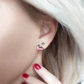 Vaoov 925 Ayar Gümüş Renkli Taşlı Arı Kuşu Küpe thumbnail 4