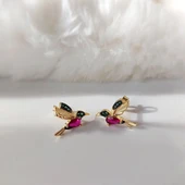 Vaoov 925 Ayar Gümüş Renkli Taşlı Arı Kuşu Küpe thumbnail 5