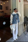 Lucky Life Kadın İçi Kürklü Deri Garnili Denim Görünümlü Ceket - 3