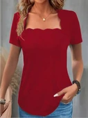 Lucky Life Kadın Kısa Kollu Kare Lazer Yakalı Janjan Krep Bluz - 2