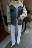 Lucky Life Kadın İçi Kürklü Deri Garnili Denim Görünümlü Ceket - 5