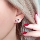 Vaoov 925 Ayar Gümüş Renkli Taşlı Arı Kuşu Küpe thumbnail 2