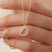 Vaoov 925 Ayar Gümüş Taşlı Modern Kalp Kolye thumbnail 1