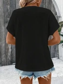 Lucky Life Kadın Kısa Kollu Yakası Açık önden Düğmeli Waffle Bluz thumbnail 4