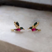 Vaoov 925 Ayar Gümüş Renkli Taşlı Arı Kuşu Küpe thumbnail 6