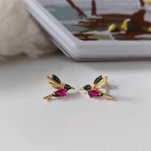 Vaoov 925 Ayar Gümüş Renkli Taşlı Arı Kuşu Küpe thumbnail 1