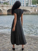 Lucky Life Kadın Kısa Kollu Bisiklet Yaka Puantiyeli Maksi örme Krep Elbise thumbnail 11