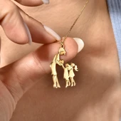 14 Ayar Altın Kaplama Anne ve İki Kız Çocuk Aile Aşk Gümüş Kolye - CN00445 thumbnail 2