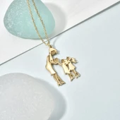 14 Ayar Altın Kaplama Anne ve İki Kız Çocuk Aile Aşk Gümüş Kolye - CN00445 thumbnail 1