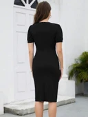 Lucky Life Kadın Kısa Kollu V Yakalı önden Fırfırlı Ithal Krep Elbise thumbnail 5