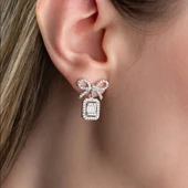 Vaoov 925 Ayar Gümüş Baget Taşlı Kurdele Küpe thumbnail 3