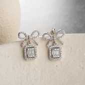 Vaoov 925 Ayar Gümüş Baget Taşlı Kurdele Küpe thumbnail 2