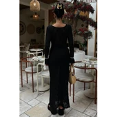 Püskül Lucky Life Kadın Bağcık Detaylı V Yaka Ajurlu Elbise - 4