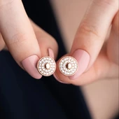 Vaoov 925 Ayar Gümüş Taşlı Düğme Küpe thumbnail 3