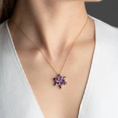 Vaoov 925 Ayar Gümüş Mor Taşlı Katmanlı Lotus Kolye - 3