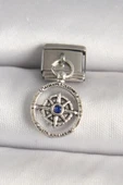 Gümüş Renk Mavi Taş Detaylı Pusula Model Nomination Charm - EBJ250501W32906 - 1