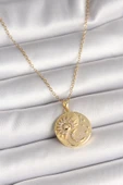Gold Renk Zincir Zirkon Taşlı Ay Güneş İşlemeli Madalyon Model Kadın Kolye - EBJ250501W32736 thumbnail 1