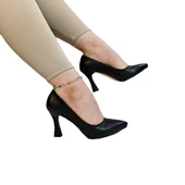 Fiyra 7036 Siyah Cilt İnce Kadeh Topuk Stiletto Topuklu Ayakkabı - 1