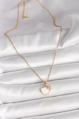 Gold Renk Zincir Sallantı Beyaz Mineli Deniz Kabuğu Zirkon Taşlı Deniz Yıldızı Figür Kadın Kolye - EBJ250501W32748 thumbnail 2