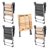 4 Adet Katlanır Kamp Sandalyesi ve Masa Seti - Rock - Bej/Antrasit - Bardaklıklı - 140 KG thumbnail 2