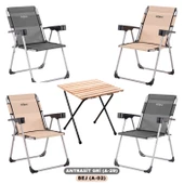 4 Adet Katlanır Kamp Sandalyesi ve Masa Seti - Rock - Bej/Antrasit - Bardaklıklı - 140 KG thumbnail 1
