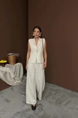 Bej Keten Yelek Pantolon Takım - 1