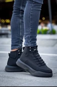 ET0321 Gizli Bağcıklı Erkek Yüksek Taban Siyah Spor Bot thumbnail 2