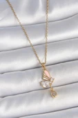 Gold Renk Zincir Damla Zirkon Taşlı Kelebek Model Sallantı Detay Kadın Kolye - EBJ250501W33591 thumbnail 1