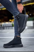 ET0321 Gizli Bağcıklı Erkek Yüksek Taban Siyah Spor Bot thumbnail 3