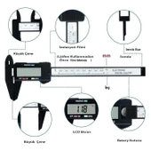 Dijital Kumpas Metal Çene 150 mm LCD Ekran Lastik Derinlik Çap Ölçme 0.2 mm Hassasiyet İnç Ölçüm - 2