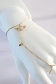 Gold Renk Pembe Zirkon Taşlı Kanatlı Kalp Model Şahmeran - EBJ250118W30632 - 1