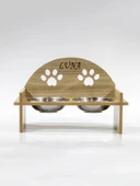 Ahşap Özel İsim Baskılı, Oval Kedi Köpek Mama Su Kabı Standı, Metal Suluk, Kedi Köpek Halısı - 4