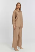 Kadın Camel Bol Paça Dokuma Pantolon - 6