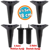 Mobilya Tv Ünitesi Koltuk Kanepe Konsol Destek Ayağı Ayakları 18 Cm Siyah M8 6'lı Set thumbnail 1