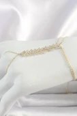 Pirinç Gold Renk Zirkon Taşlı V Model Kadın Şahmeran - EBJ250501W33500 - 1